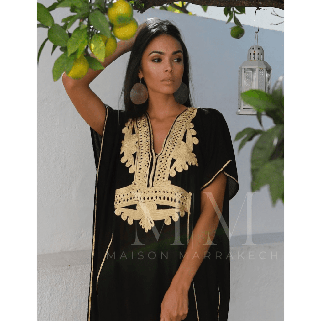 Black with Gold Embroidery Marrakech Resort Kaftan -Moroccan Kaftan,Black with Gold Embroidery Marrakech Resort Kaftan -Moroccan Kaftan