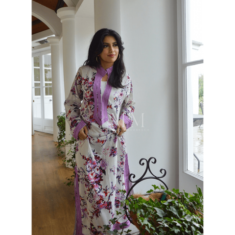 Lilac Floral Beach Lounge Kaftan Caftan,Lilac Floral Beach Lounge Kaftan Caftan