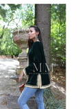 Green Velvet Luxury Bohemian Jacket with Black Embroidery- bohemian Jacket,Green Velvet Luxury Bohemian Jacket with Black Embroidery- bohemian Jacket