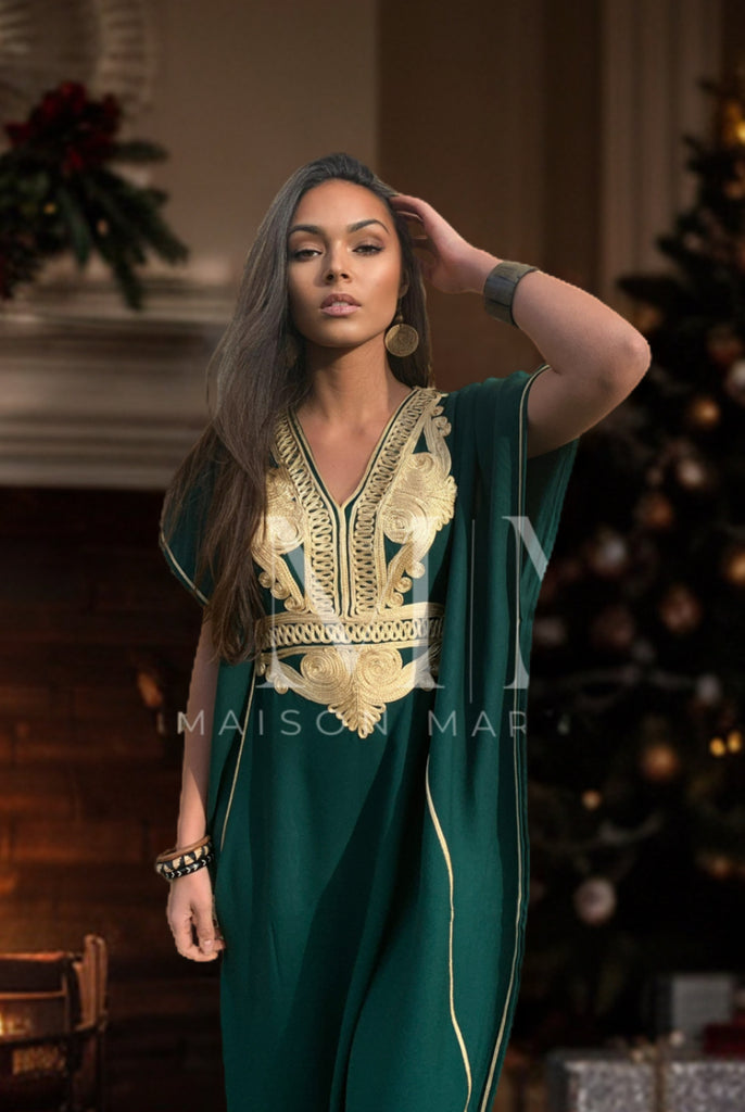 Dark Green Gold Marrakech Kaftan Caftan & Loungewear