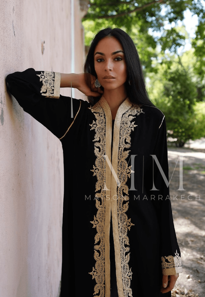 Black & Gold Leyla Kimono Long Jacket,Black & Gold Leyla Kimono Long Jacket