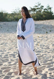 White with Navy Blue Kaftan Mariam Style - Moroccan Kaftan