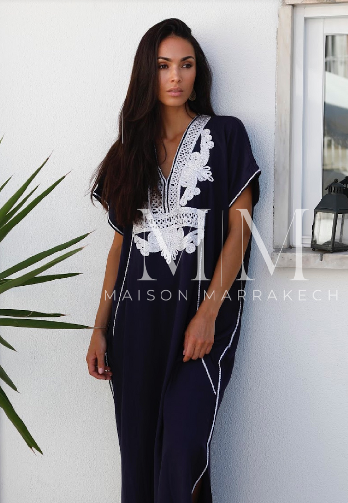 Navy Blue Silver Marrakech Resort Kaftan Caftan-Moroccan Kaftan