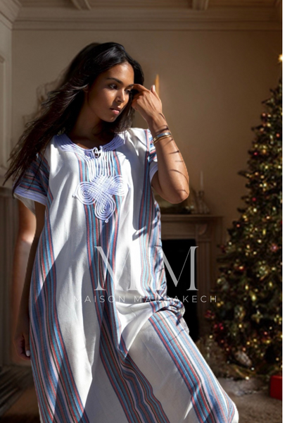 White Bedouin Resort Loungewear Maxi Caftan Kaftan- Moroccan Kaftan