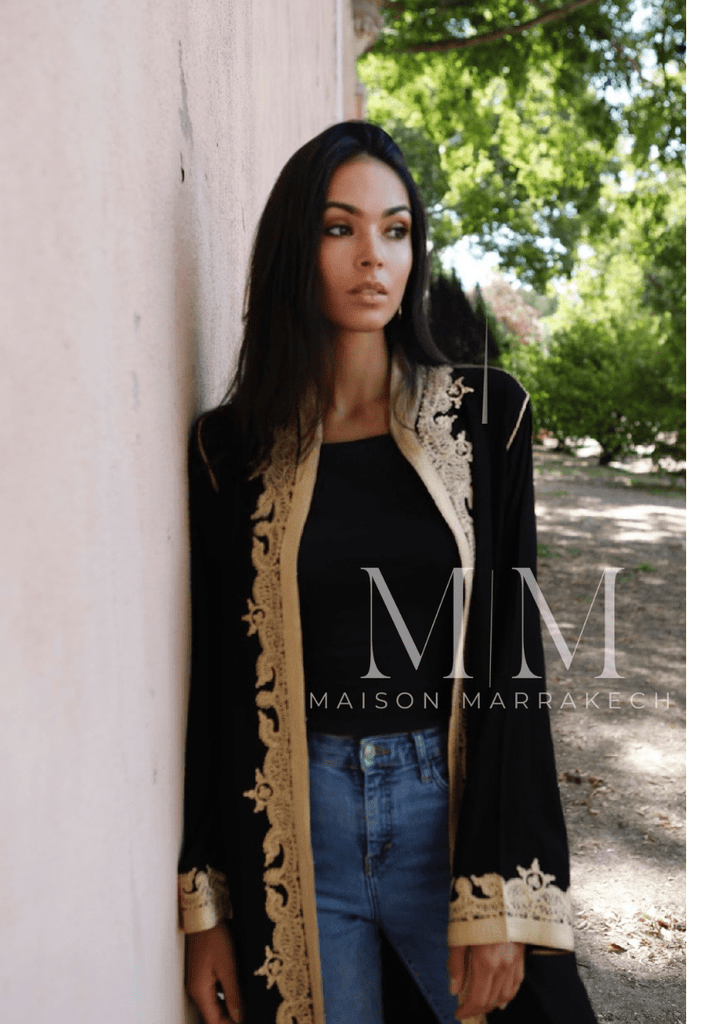 Black & Gold Leyla Kimono Long Jacket,Black & Gold Leyla Kimono Long Jacket