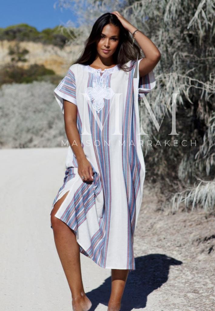 White Bedouin Resort Loungewear Maxi Caftan Kaftan- Moroccan Kaftan