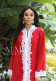 Red & White Karima Kaftan Caftan-Moroccan Kaftan,Red & White Karima Kaftan Caftan-Moroccan Kaftan