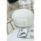 White Moroccan Leather Pouf,White Moroccan Leather Pouf