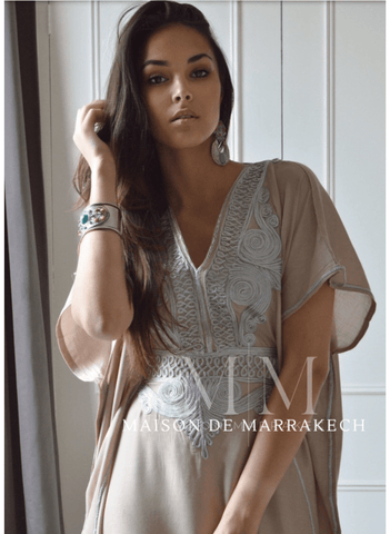 Beige Marrakech Resort Lounge Wear Caftan Kaftan with Silver Embroidery,Beige Marrakech Resort Lounge Wear Caftan Kaftan with Silver Embroidery