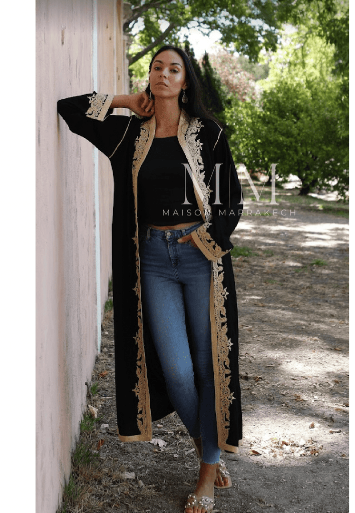 Black & Gold Leyla Kimono Long Jacket,Black & Gold Leyla Kimono Long Jacket