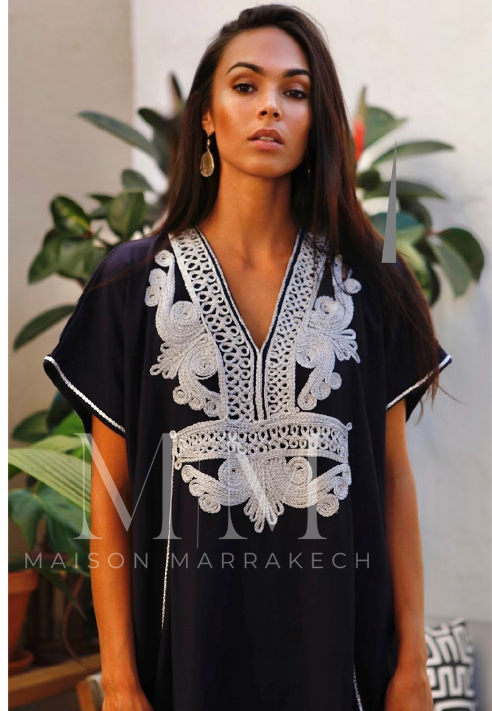 Navy Blue Silver Marrakech Resort Kaftan Caftan-Moroccan Kaftan