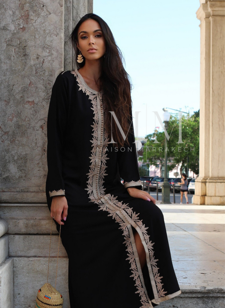 Black Beige Karima Kaftan Caftan-Moroccan Kaftan