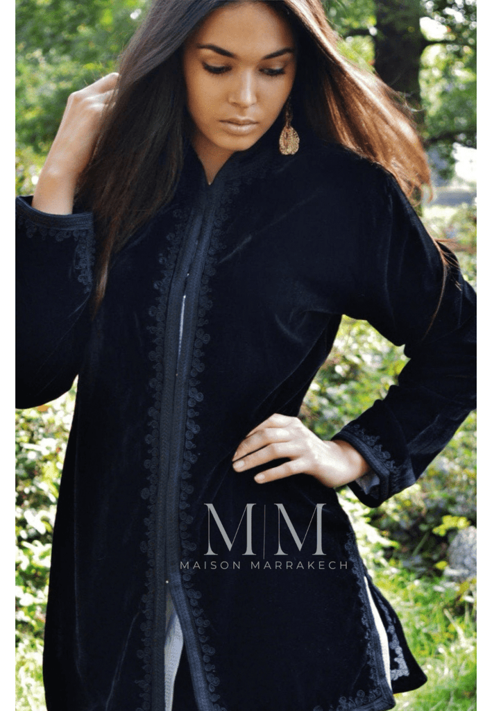 Black Velvet Luxury Bohemian Jacket with Black Embroidery- bohemian Jacket,Black Velvet Luxury Bohemian Jacket with Black Embroidery- bohemian Jacket