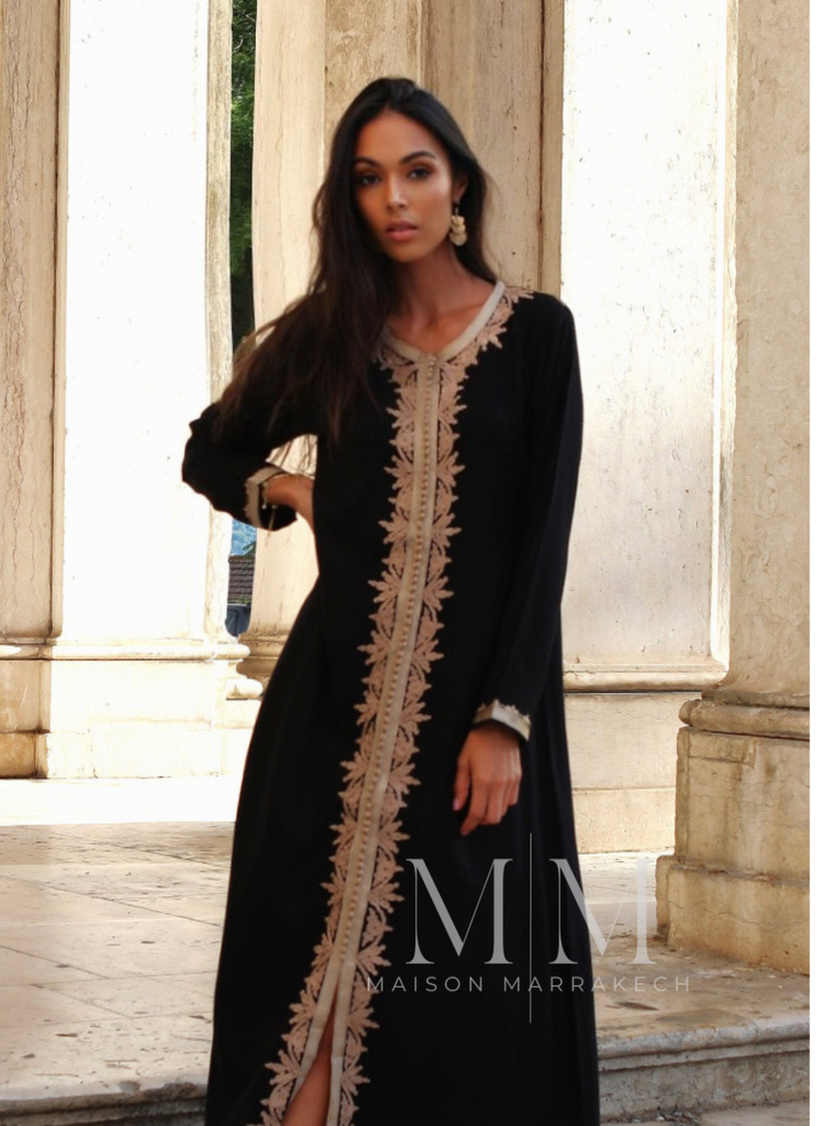 Black Beige Karima Kaftan Caftan-Moroccan Kaftan