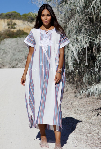 White Bedouin Resort Loungewear Maxi Caftan Kaftan- Moroccan Kaftan