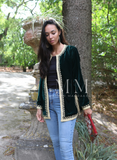 Green Velvet Luxury Bohemian Jacket with Black Embroidery- bohemian Jacket,Green Velvet Luxury Bohemian Jacket with Black Embroidery- bohemian Jacket