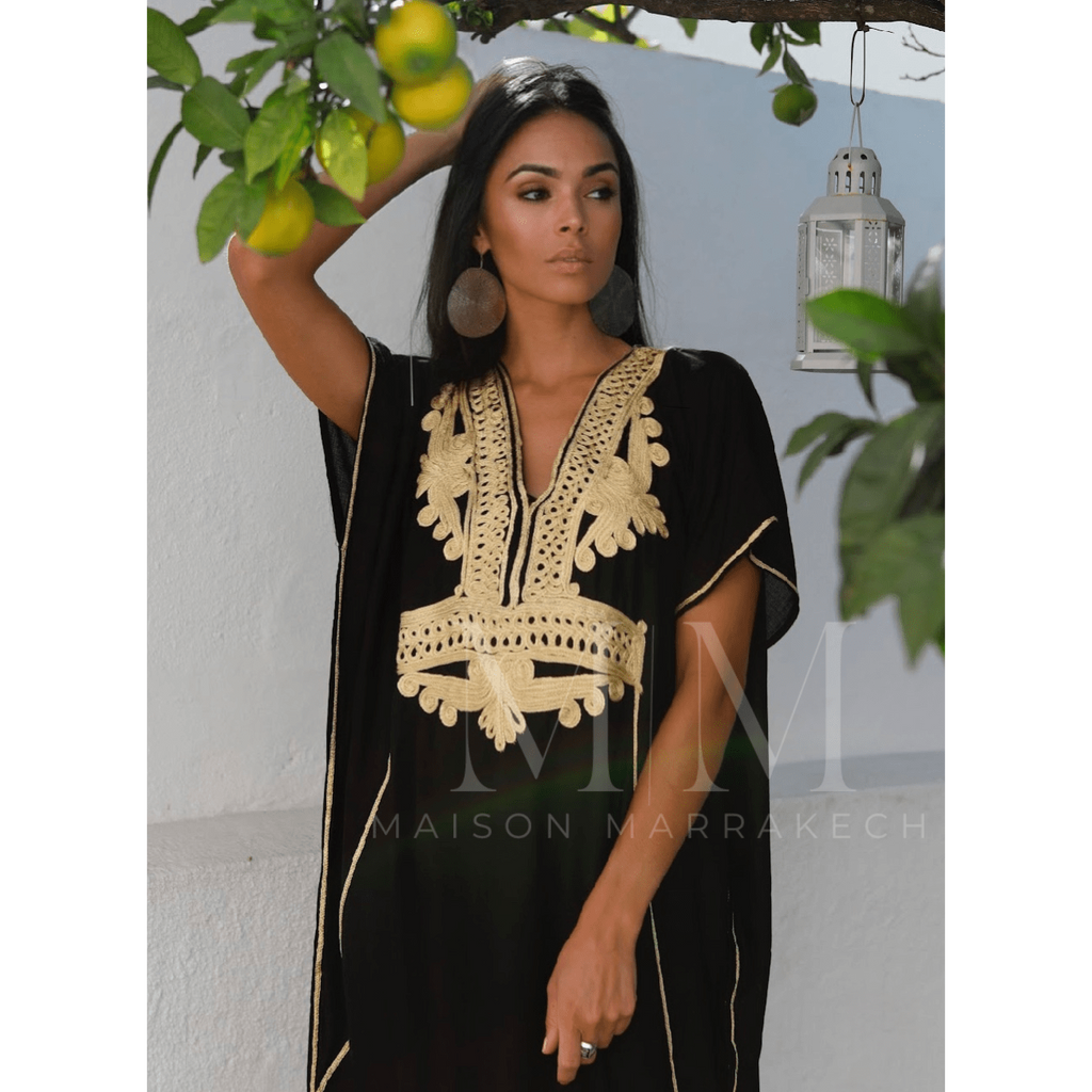 Black with Gold Embroidery Marrakech Resort Kaftan -Moroccan Kaftan,Black with Gold Embroidery Marrakech Resort Kaftan -Moroccan Kaftan