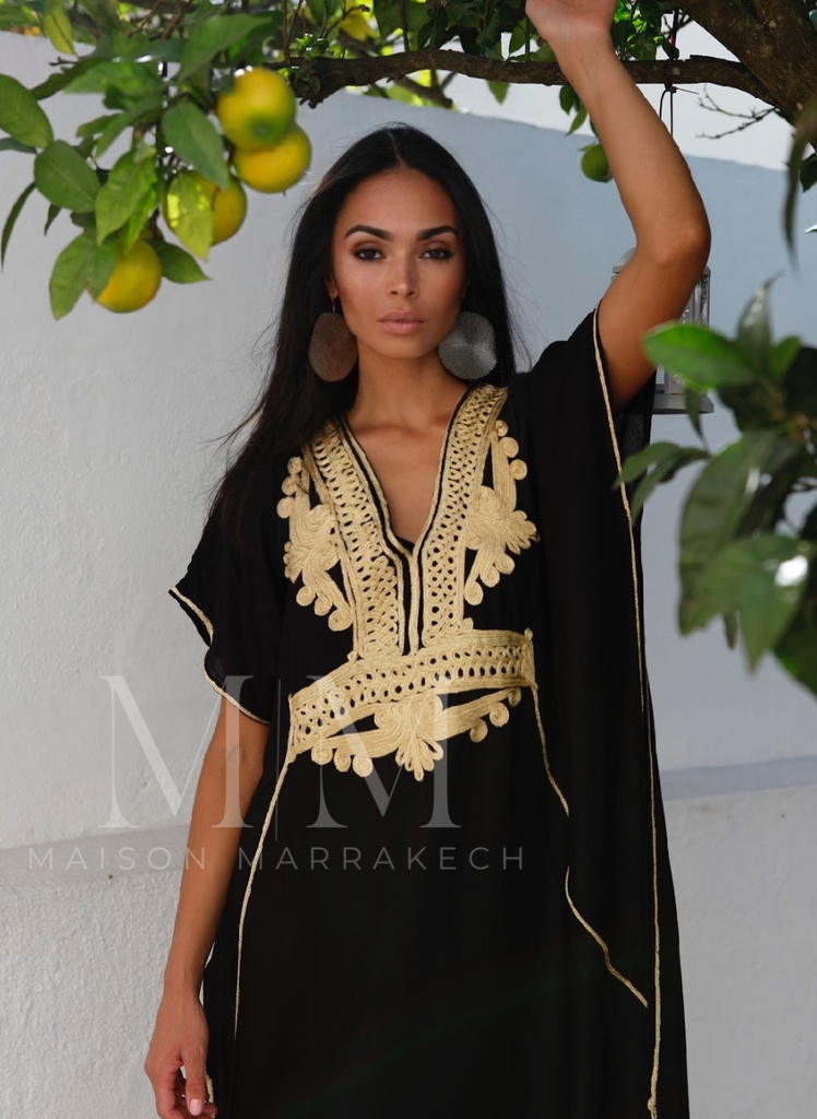 Black with Gold Marrakech Resort Lounge Wear Caftan Kaftan