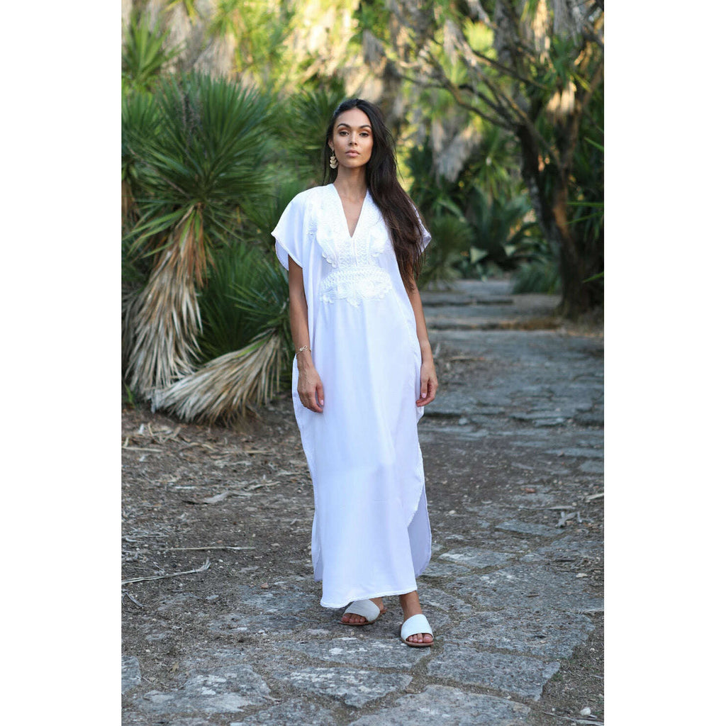 White & White Kaftan Maxi Dress Marrakech Style,White & White Kaftan Maxi Dress Marrakech Style