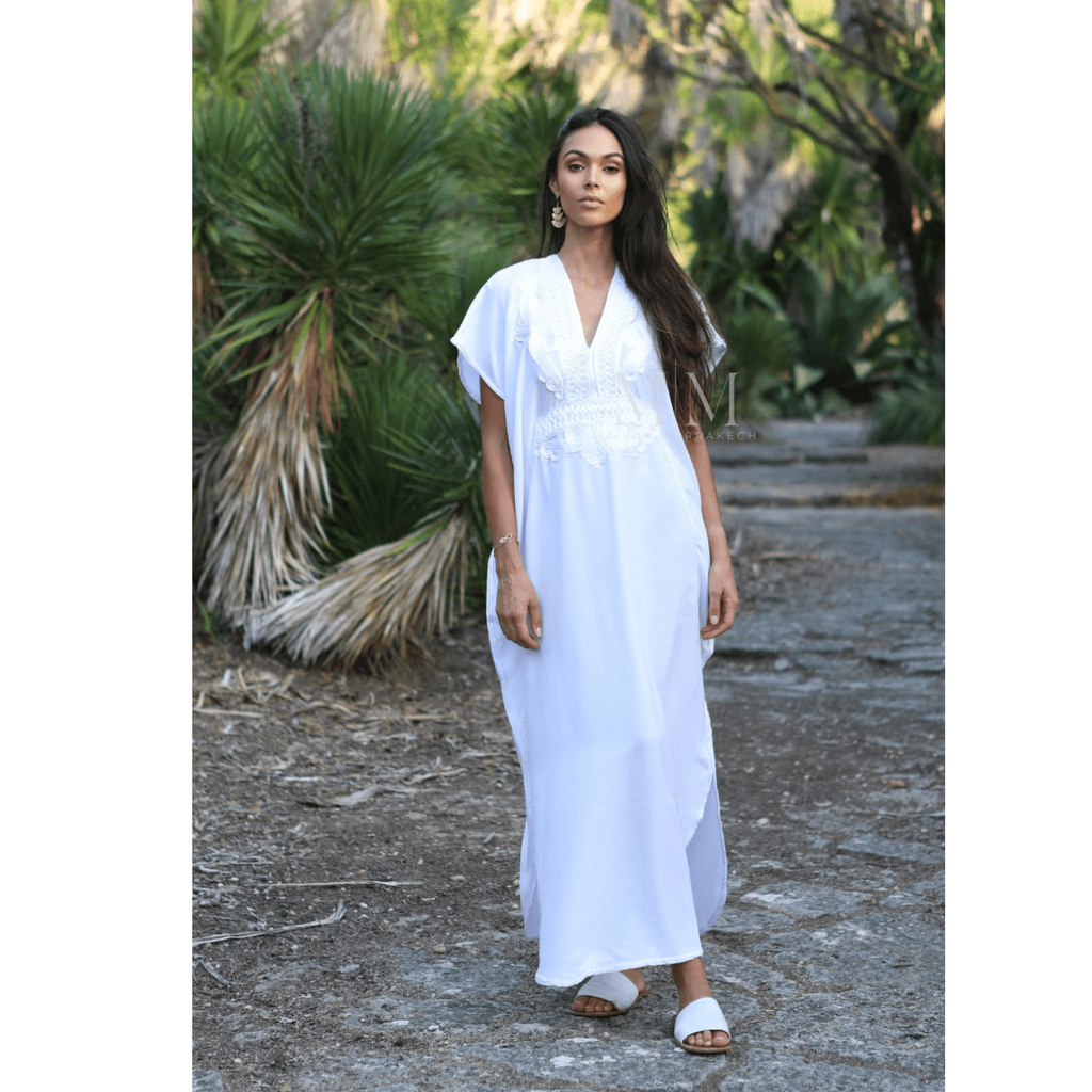 White & White Kaftan Maxi Dress Marrakech Style,White & White Kaftan Maxi Dress Marrakech Style