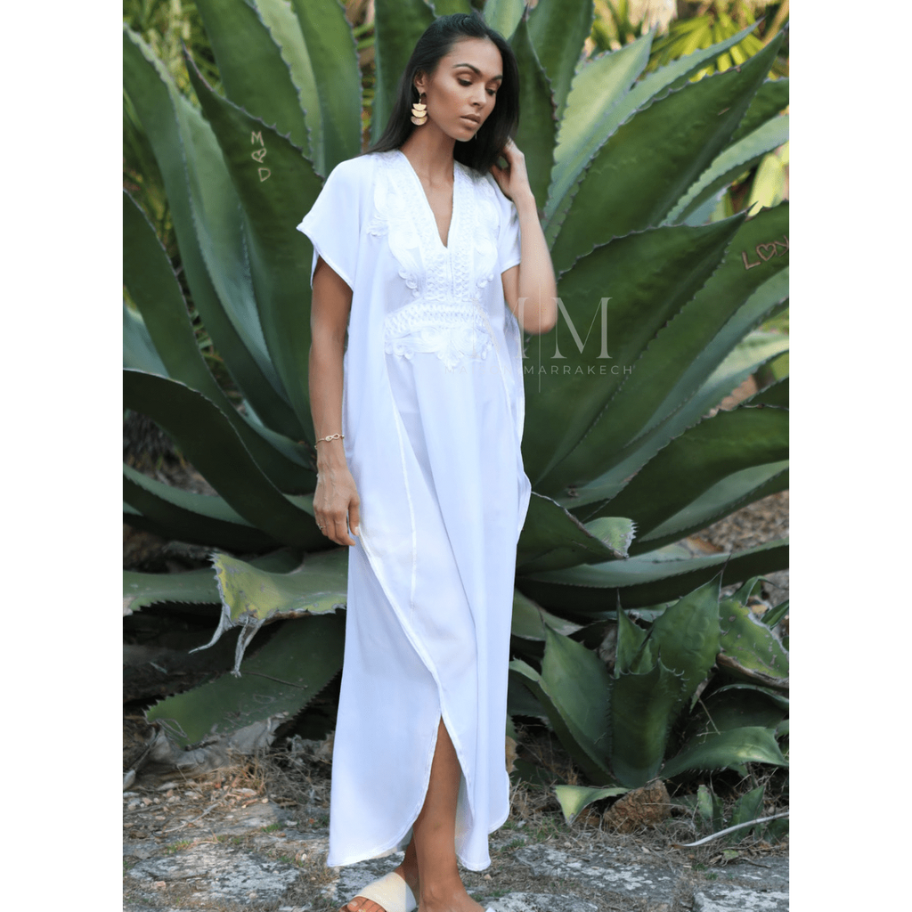 White & White Kaftan Maxi Dress Marrakech Style,White & White Kaftan Maxi Dress Marrakech Style