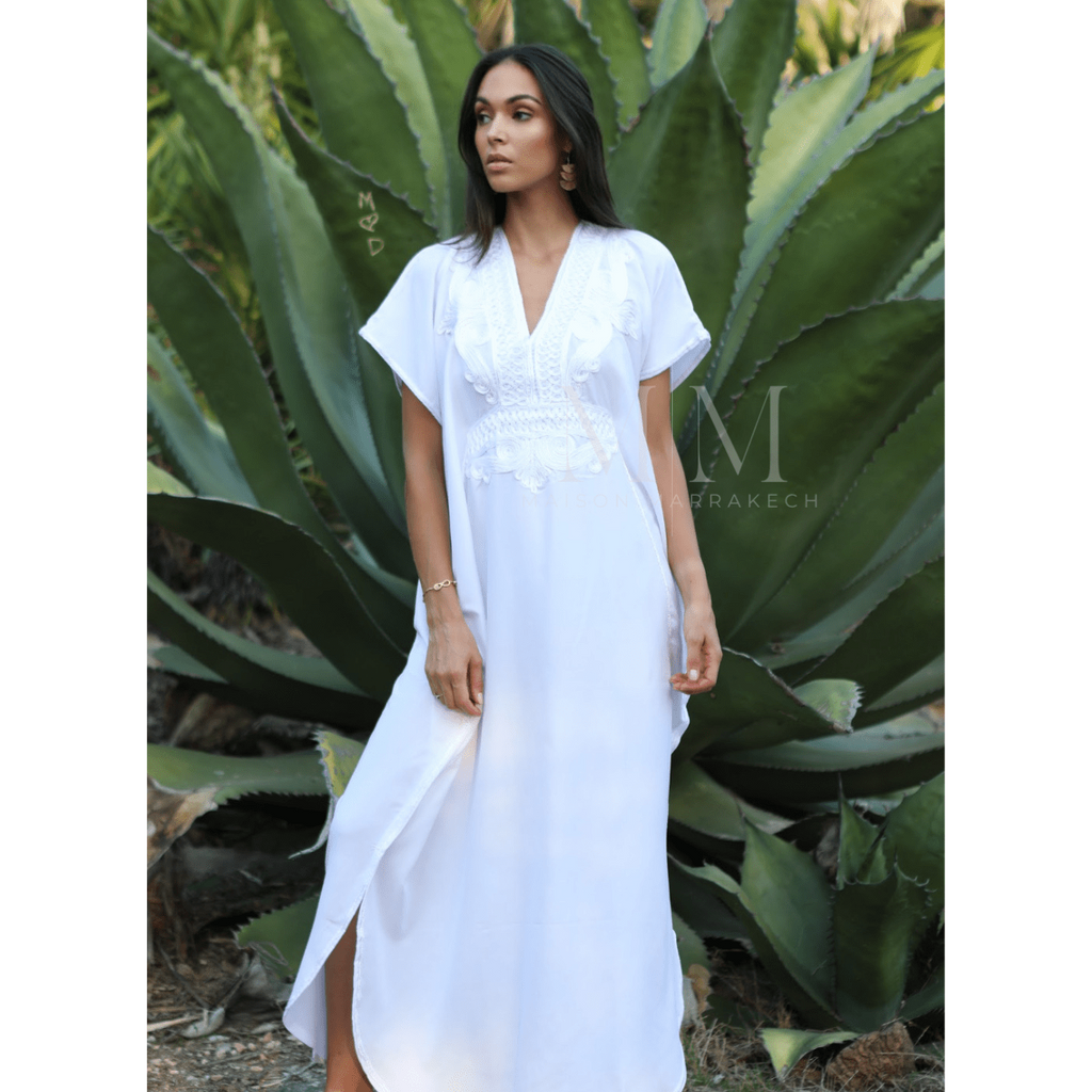 White & White Kaftan Maxi Dress Marrakech Style,White & White Kaftan Maxi Dress Marrakech Style