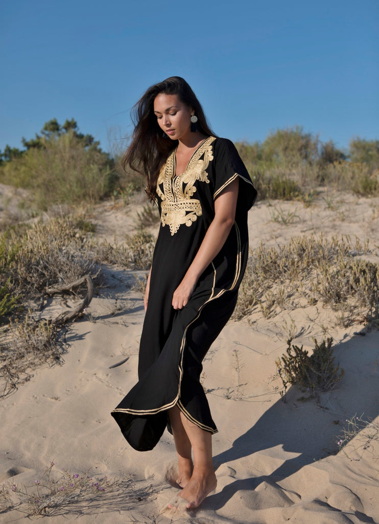 MM Black with Gold Embroidery Marrakech Resort Kaftan -Moroccan Kaftan