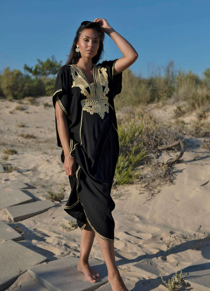 MM Black with Gold Embroidery Marrakech Resort Kaftan -Moroccan Kaftan,MM Black with Gold Embroidery Marrakech Resort Kaftan -Moroccan Kaftan