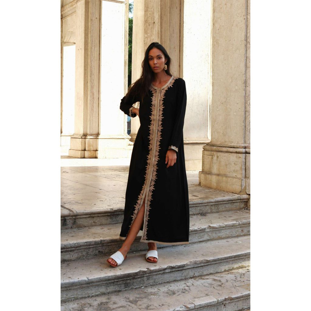 Black Beige Karima Kaftan Caftan-Moroccan Kaftan,Black Beige Karima Kaftan Caftan-Moroccan Kaftan