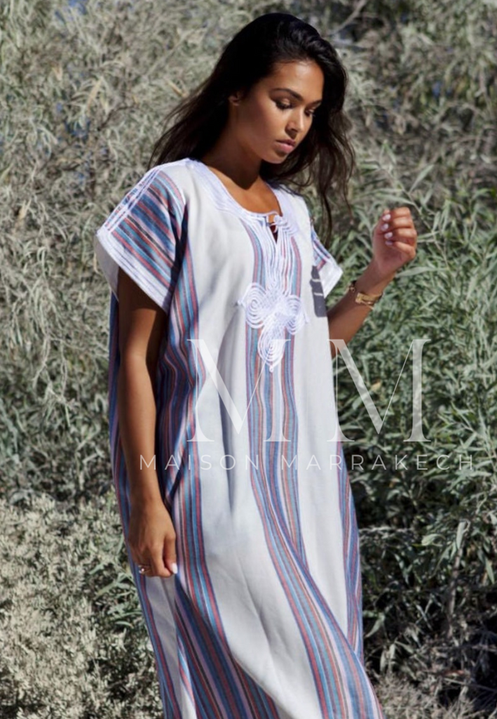 White Bedouin Resort Loungewear Maxi Caftan Kaftan- Moroccan Kaftan