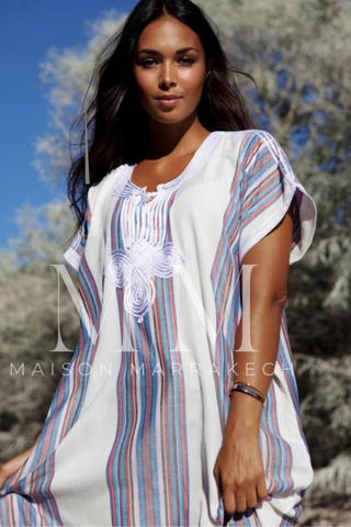 White Bedouin Resort Loungewear Maxi Caftan Kaftan- Moroccan Kaftan