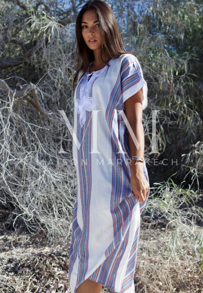 White Bedouin Resort Loungewear Maxi Caftan Kaftan- Moroccan Kaftan