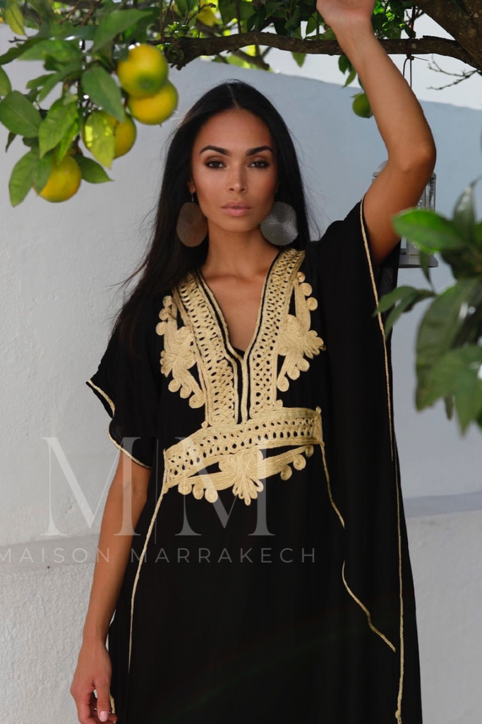 Black with Gold Marrakech Resort Lounge Wear Caftan Kaftan