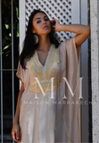 Beige Marrakech Resort Lounge Wear Caftan Kaftan with Gold Embroidery