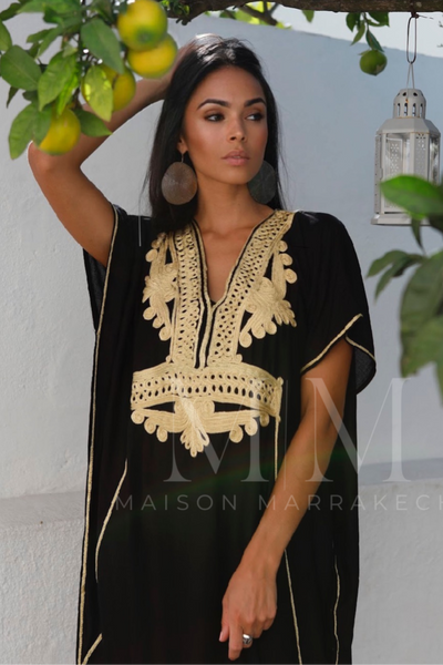 Black with Gold Embroidery Marrakech Resort Kaftan -Moroccan Kaftan