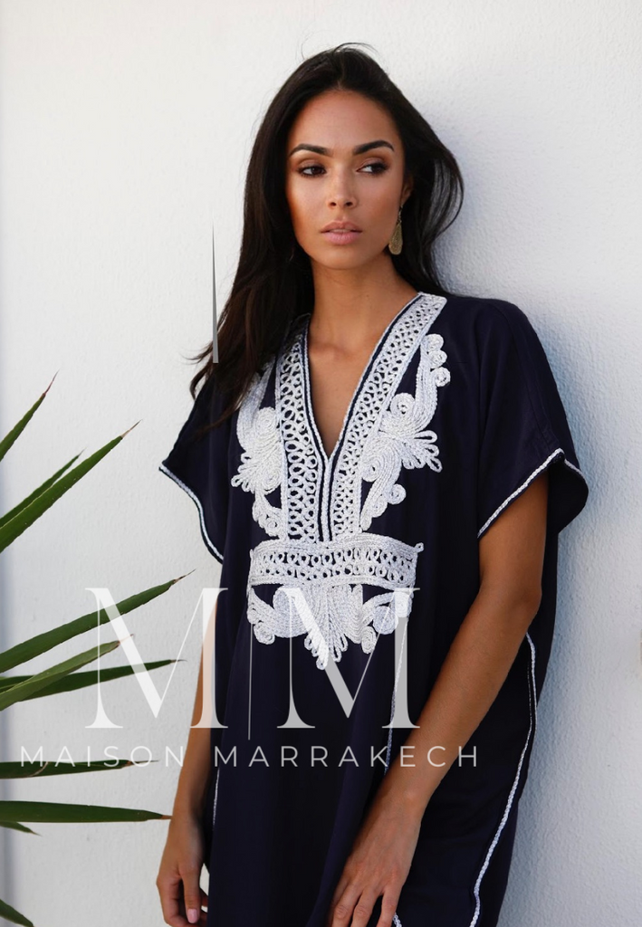 Navy Blue Silver Marrakech Resort Kaftan Caftan-Moroccan Kaftan