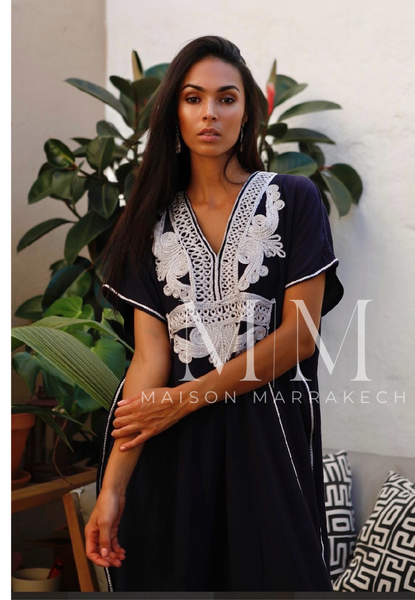 Navy Blue Silver Marrakech Resort Kaftan Caftan-Moroccan Kaftan