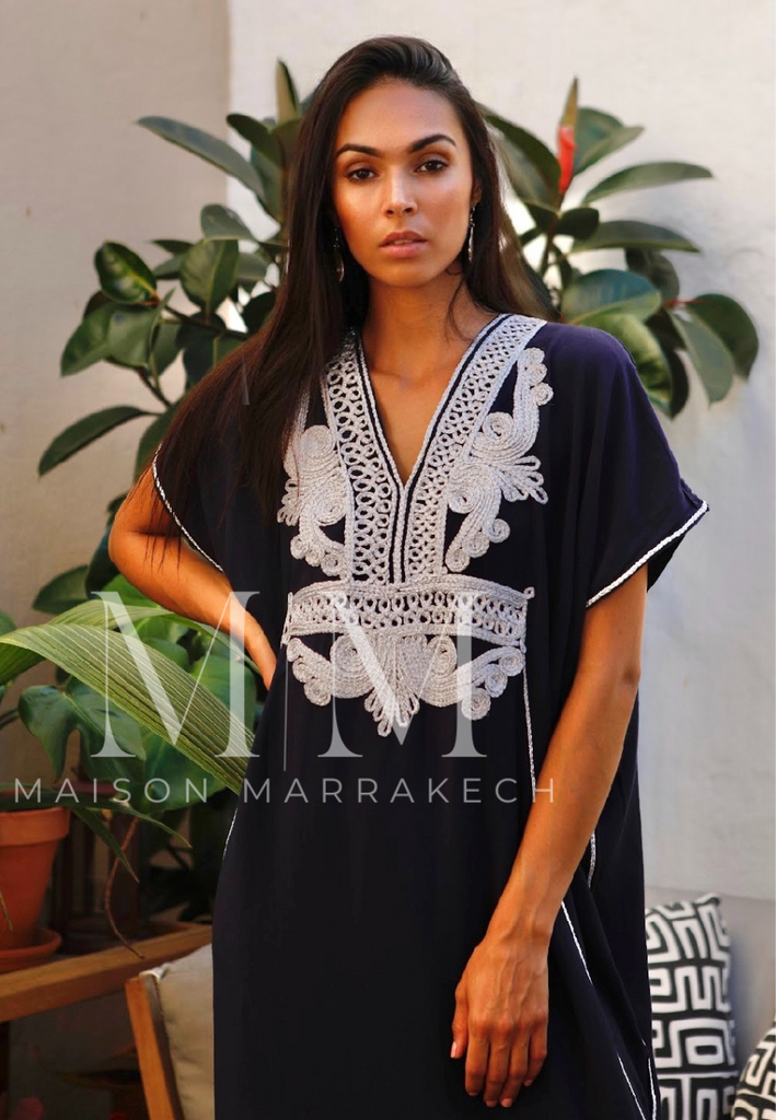 Navy Blue Silver Marrakech Resort Kaftan Caftan-Moroccan Kaftan