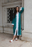 Green & White Karima Kaftan Caftan-Moroccan Kaftan