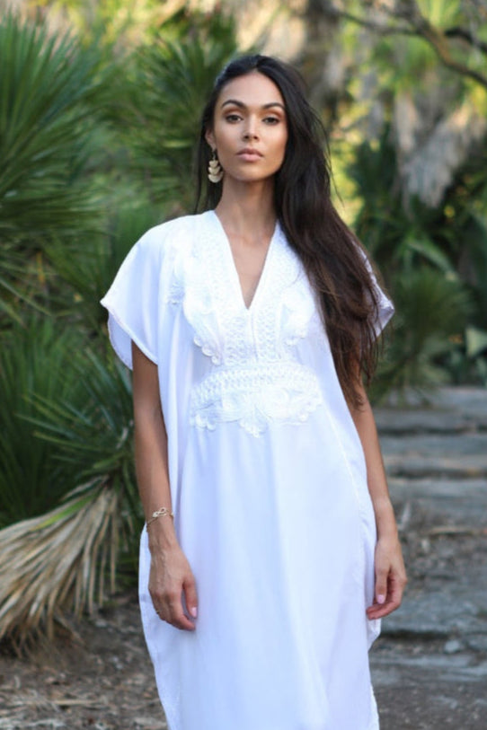 White & White Kaftan Maxi Dress Marrakech Style