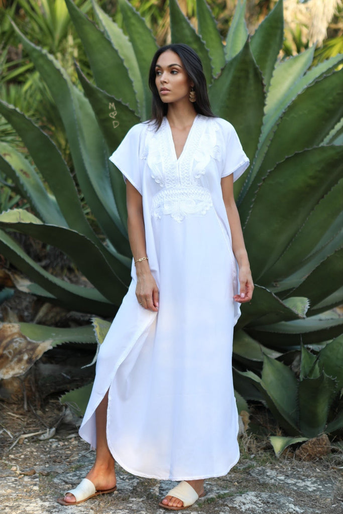 White & White Kaftan Maxi Dress Marrakech Style