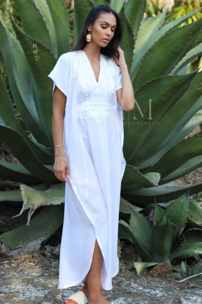 White & White Kaftan Maxi Dress Marrakech Style