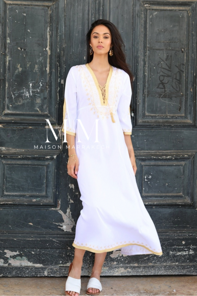 White Gold Caftan Kaftan Nadia Maxi Dress-moroccan kaftan