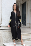 Adriana Black Gold Moroccan Cotton Embroidery Kaftan Caftan