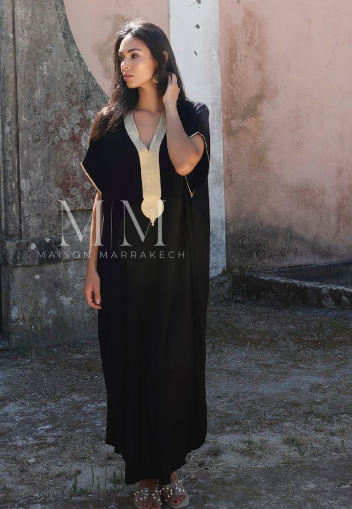 PREORDER-Black Gold Marrakech Gandoura -home dress, resort dress