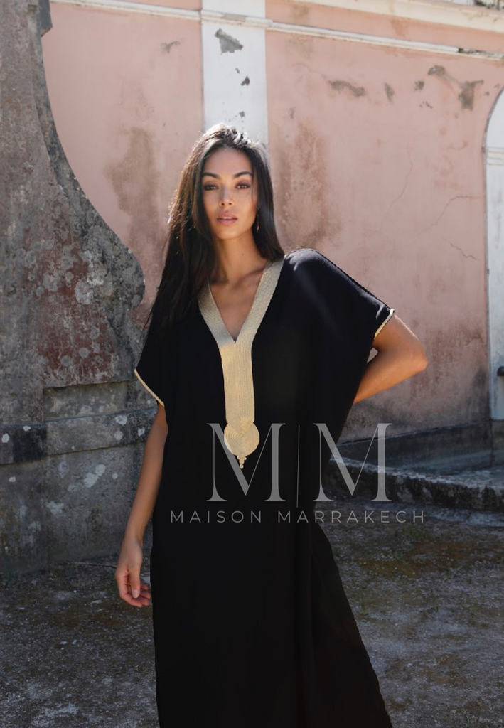 PREORDER-Black Gold Marrakech Gandoura -home dress, resort dress