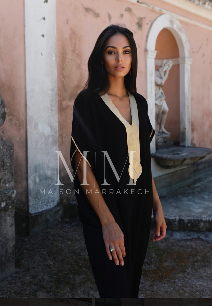 PREORDER-Black Gold Marrakech Gandoura -home dress, resort dress