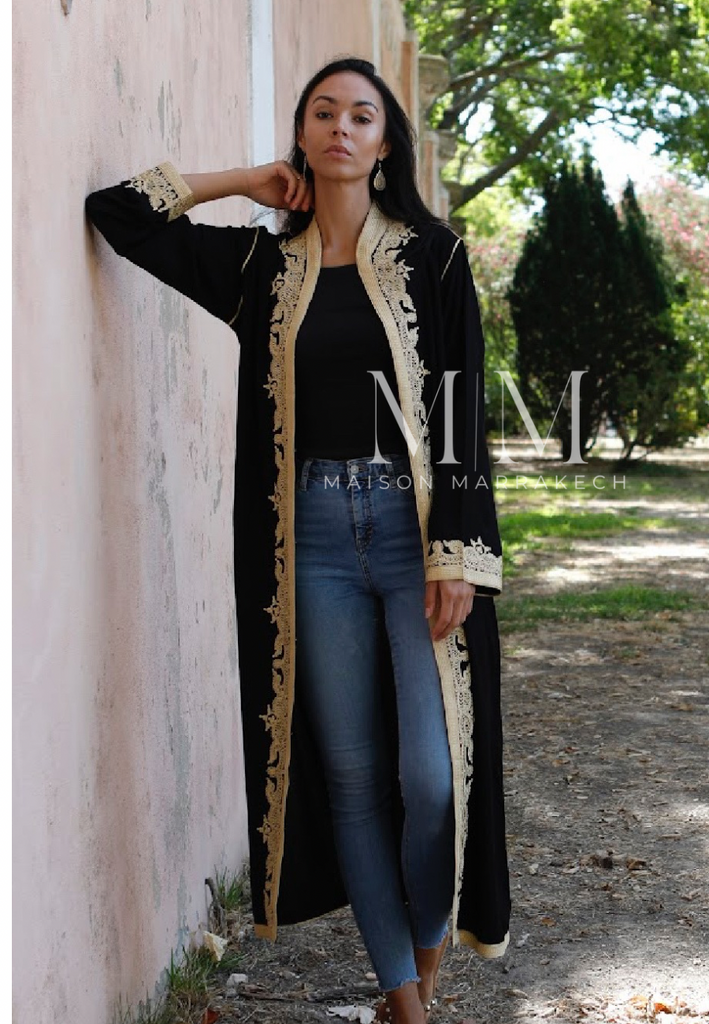 Black & Gold Leyla Kimono Long Jacket