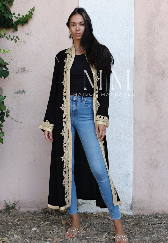 PREORDER- Black & Gold Leyla Kimono Long Jacket