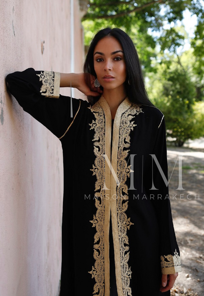 PREORDER- Black & Gold Leyla Kimono Long Jacket